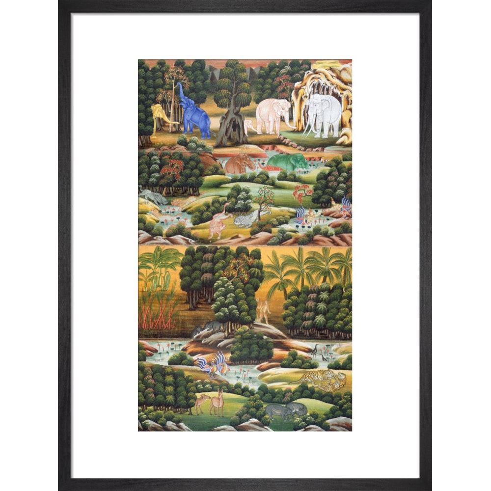 Burmese Buddhist Cosmology print in black frame