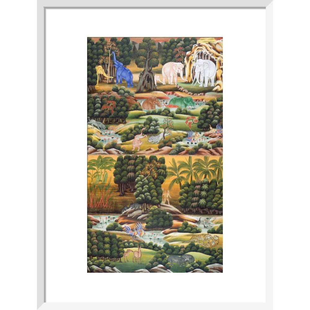 Burmese Buddhist Cosmology print in white frame