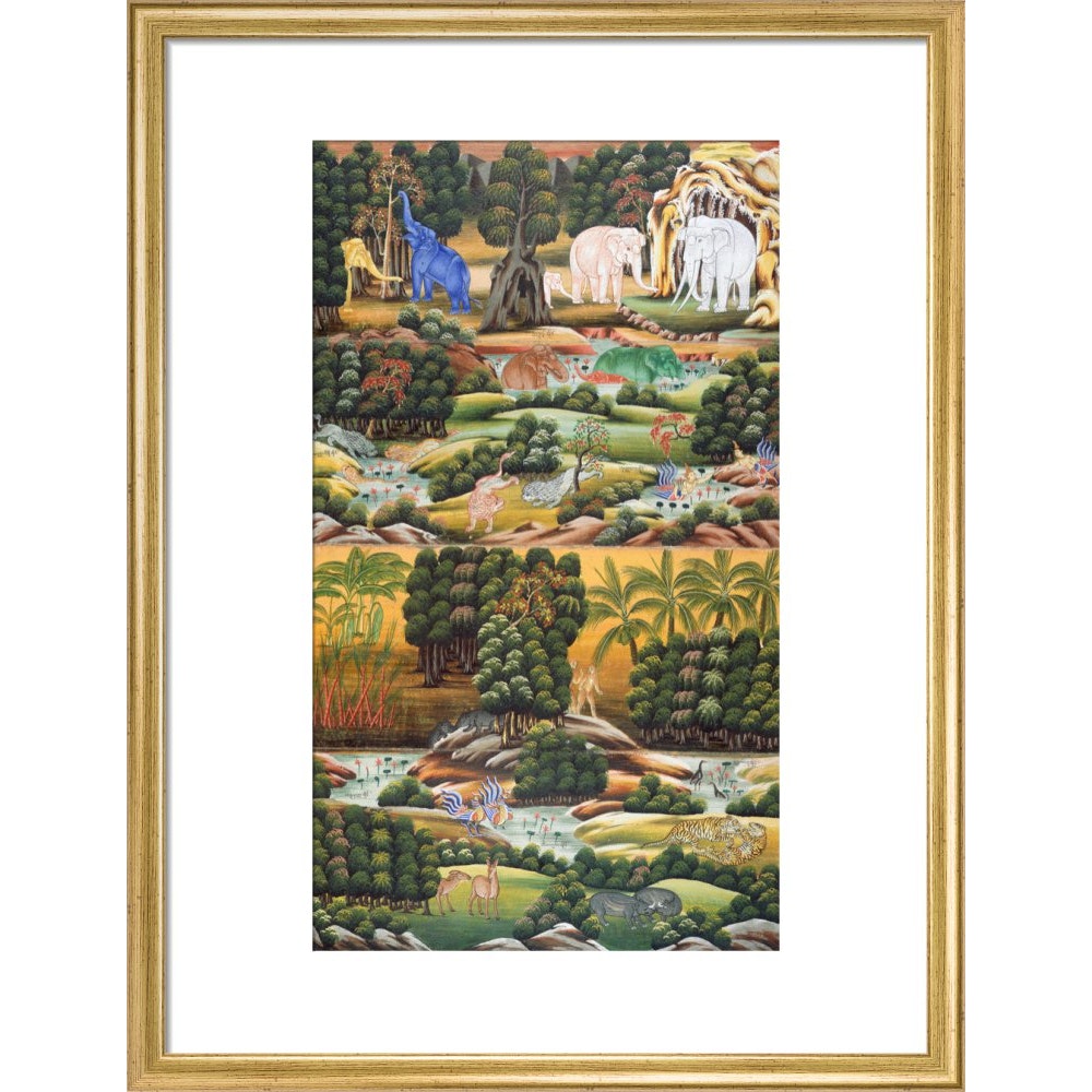 Burmese Buddhist Cosmology print in gold frame