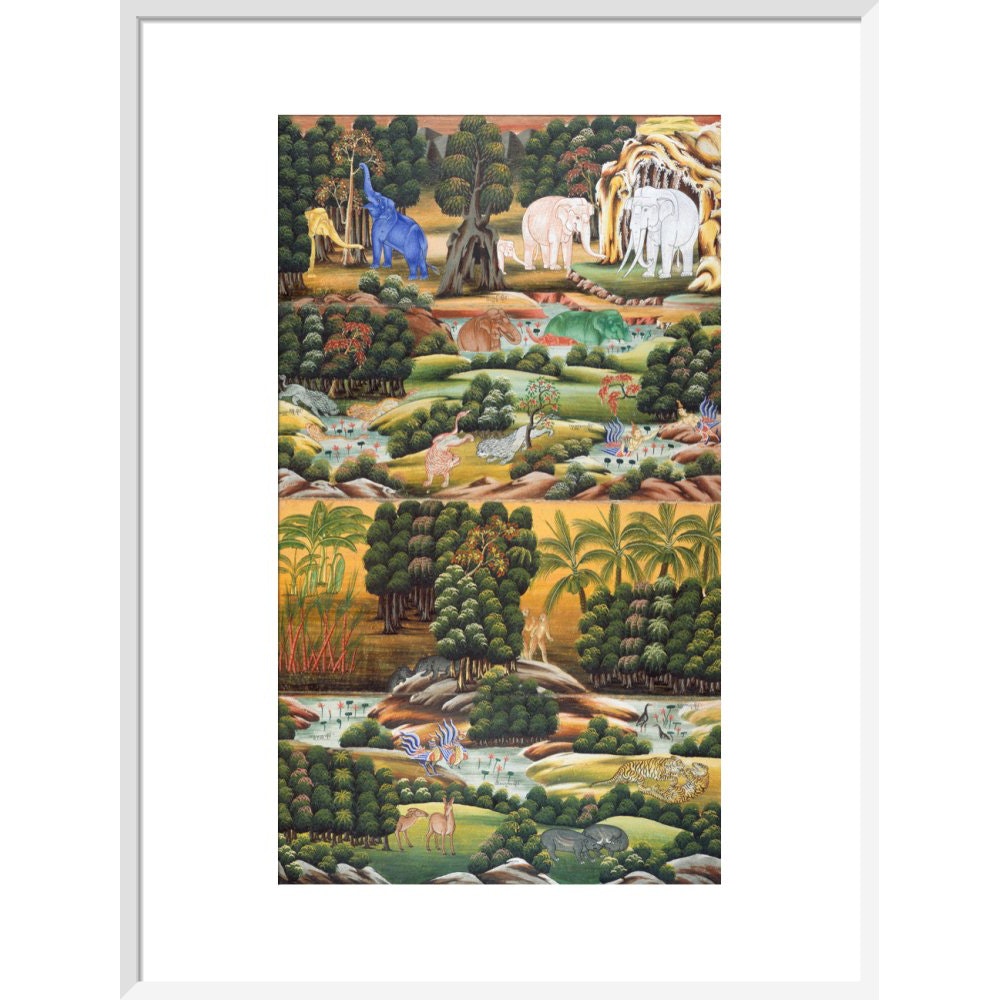 Burmese Buddhist Cosmology print in white frame