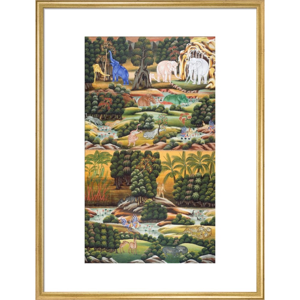 Burmese Buddhist Cosmology print in gold frame