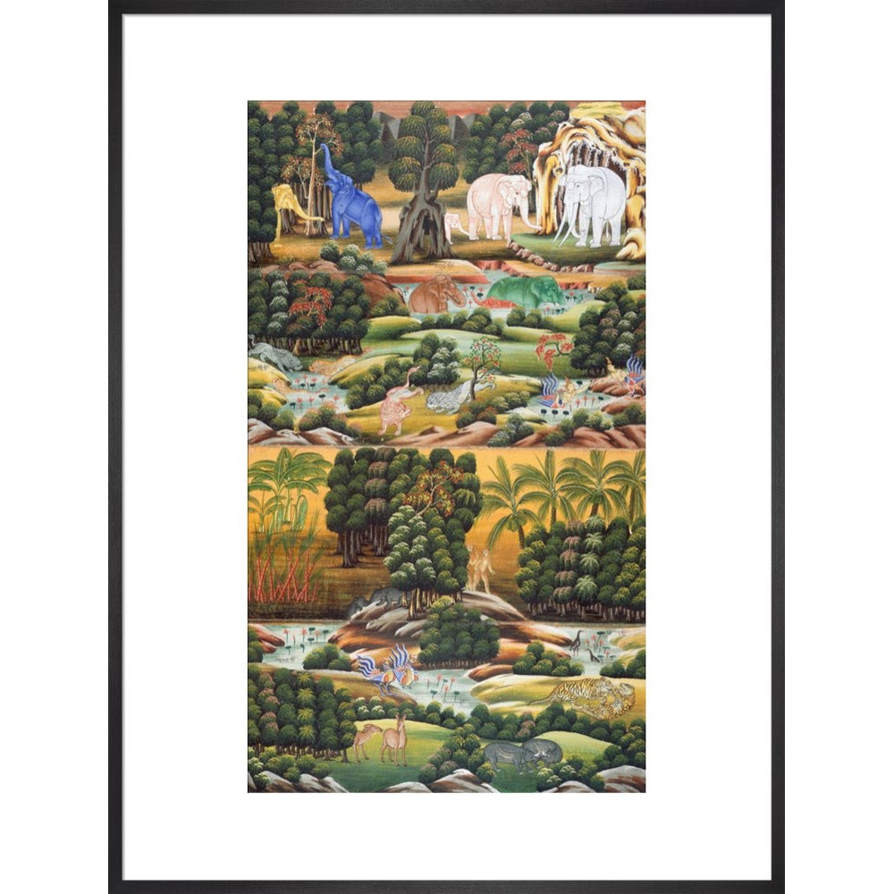 Burmese Buddhist Cosmology print in black frame