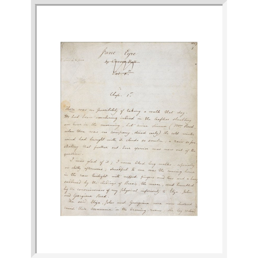 Jane Eyre by Charlotte Brontë print in white frame