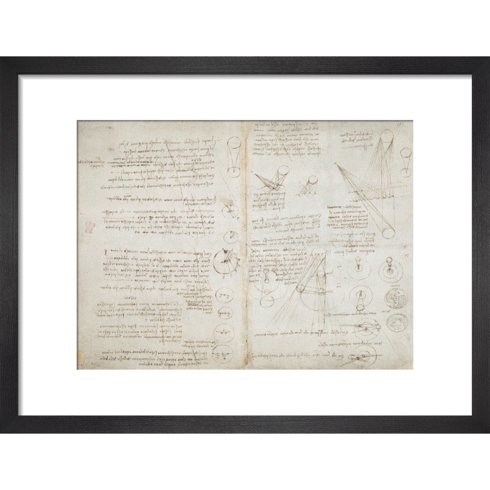 Notebook of Leonardo da Vinci (Sun and Moon) print in black frame