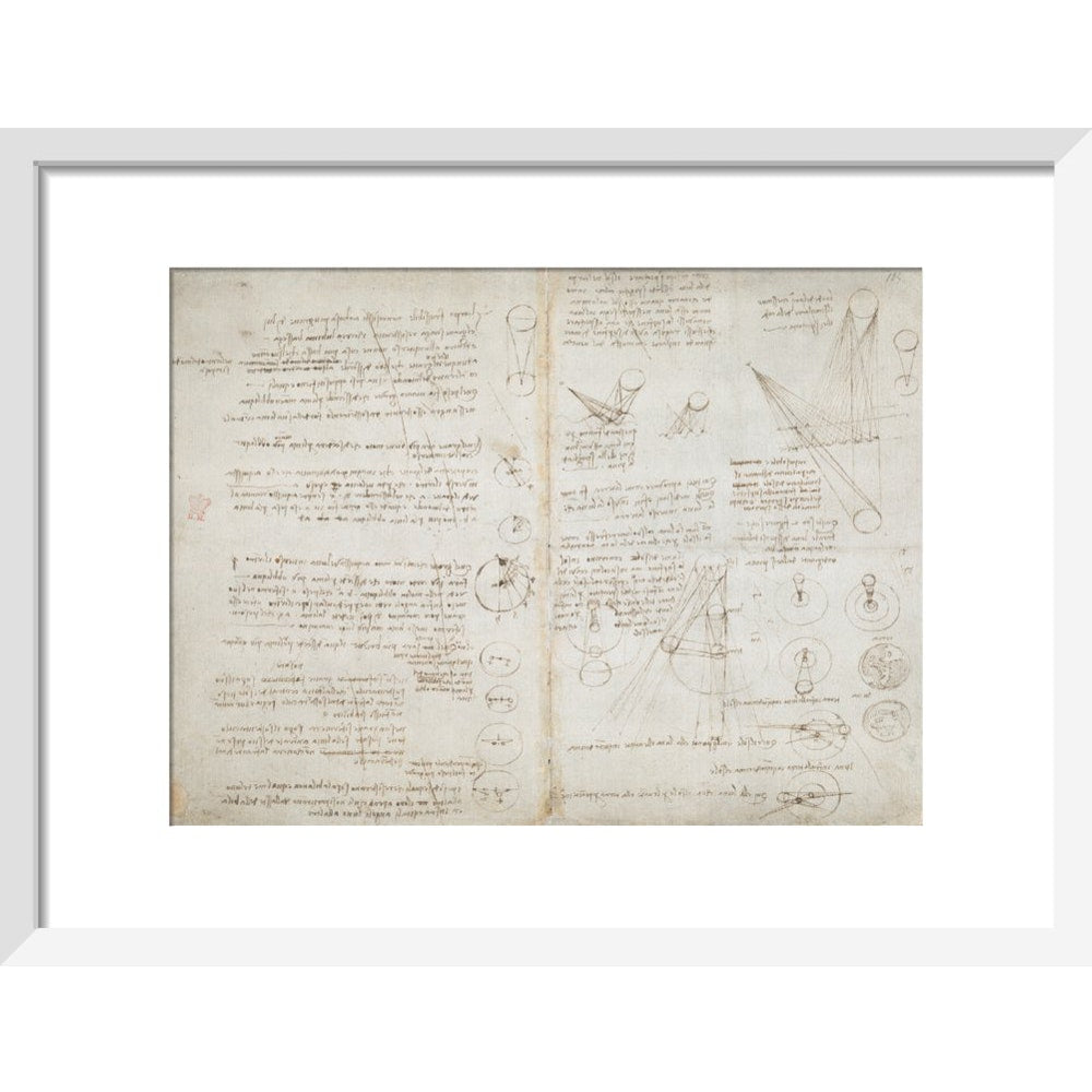Notebook of Leonardo da Vinci (Sun and Moon) print in white frame