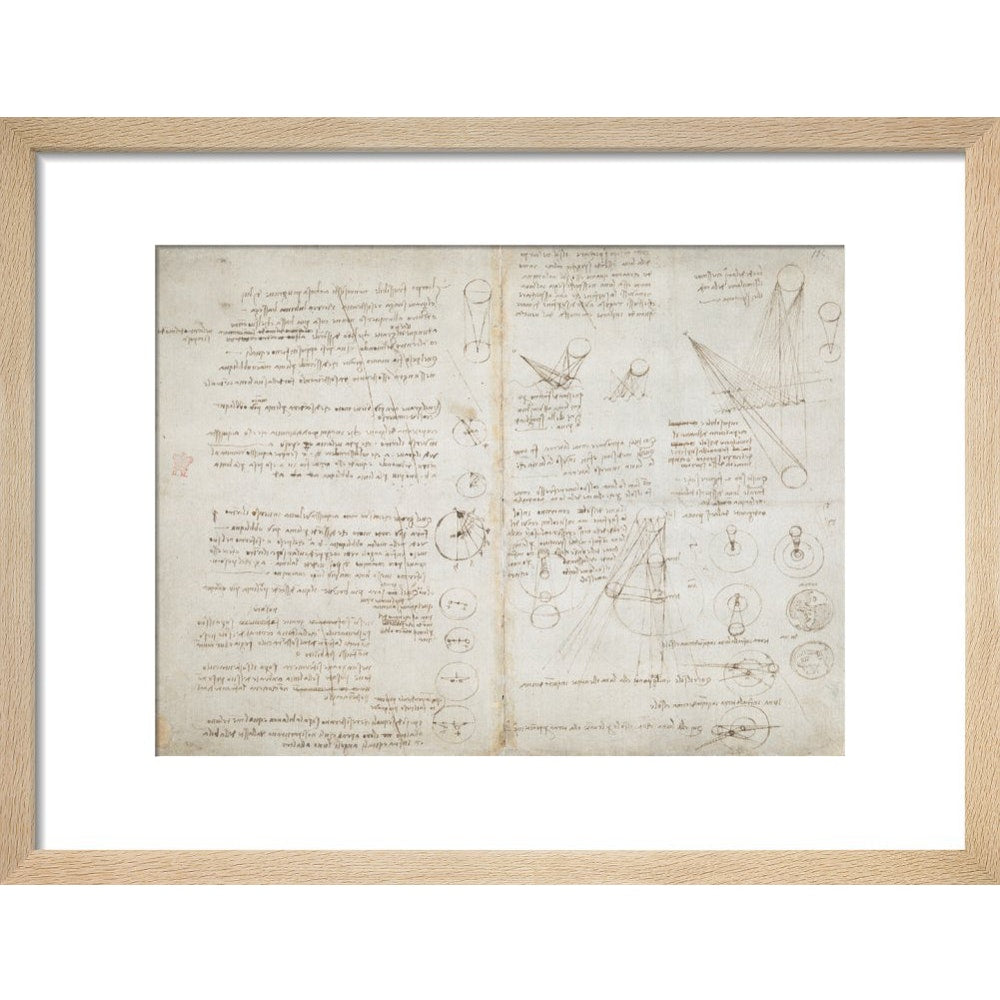 Notebook of Leonardo da Vinci (Sun and Moon) print in natural frame