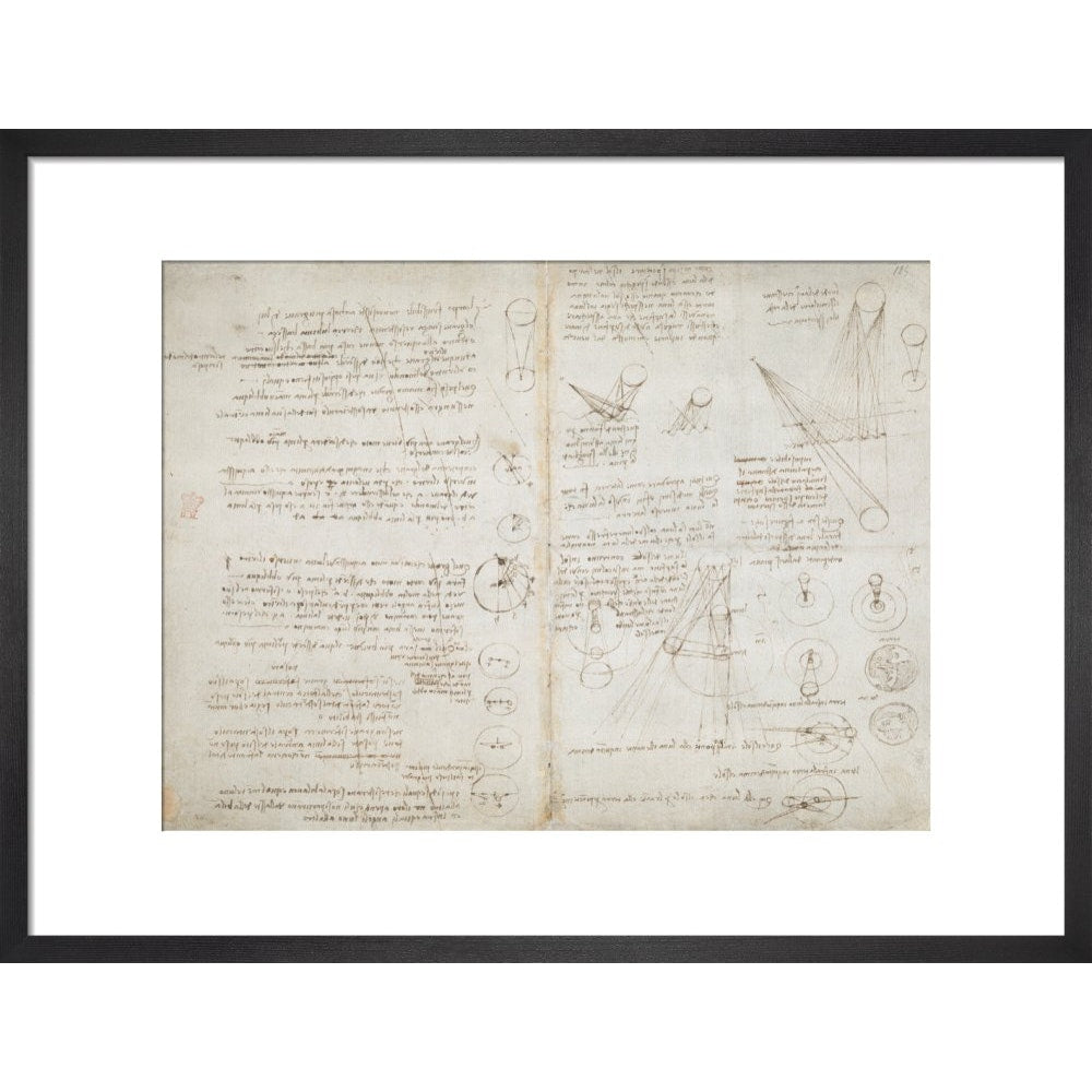 Notebook of Leonardo da Vinci (Sun and Moon) print in black frame