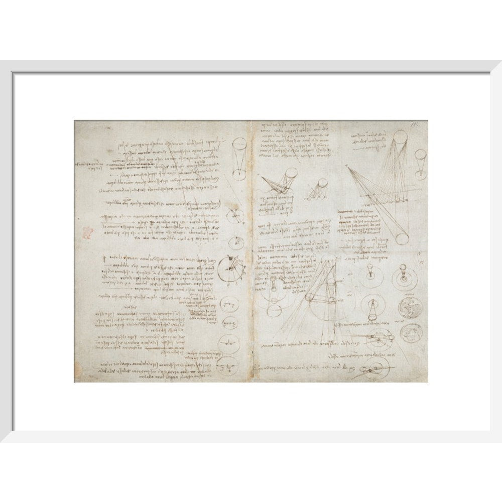 Notebook of Leonardo da Vinci (Sun and Moon) print in white frame