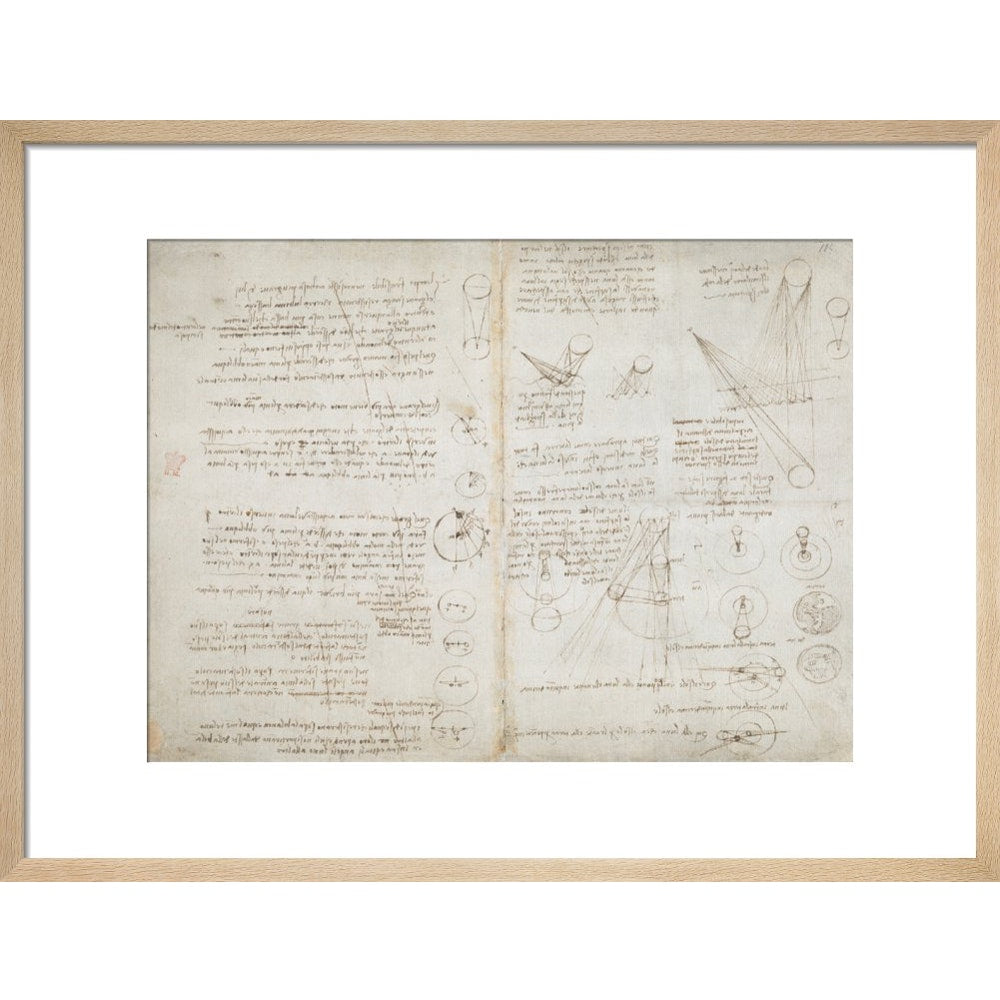 Notebook of Leonardo da Vinci (Sun and Moon) print in natural frame