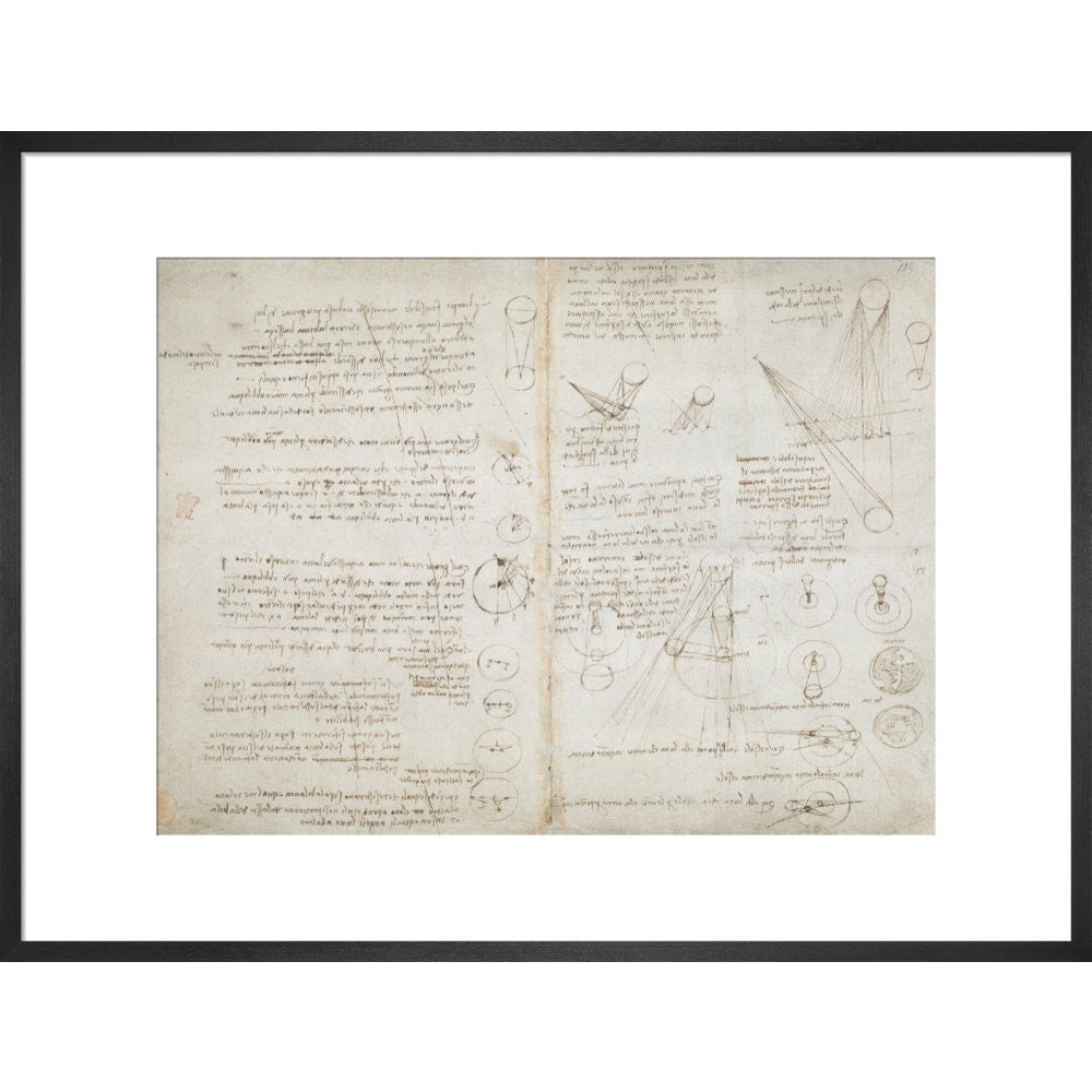 Notebook of Leonardo da Vinci (Sun and Moon) print in black frame
