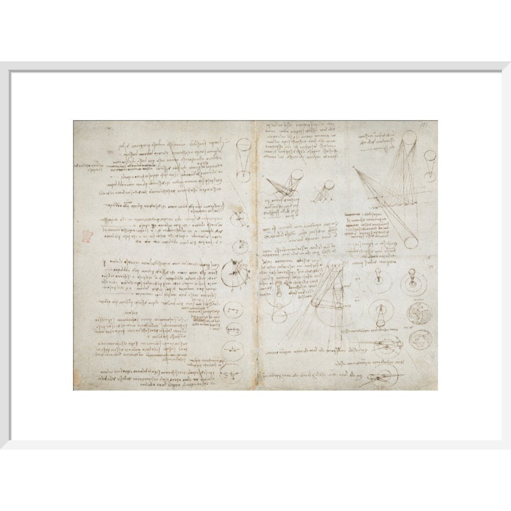 Notebook of Leonardo da Vinci (Sun and Moon) print in white frame