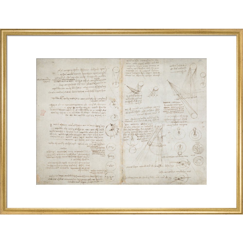 Notebook of Leonardo da Vinci (Sun and Moon) print in gold frame