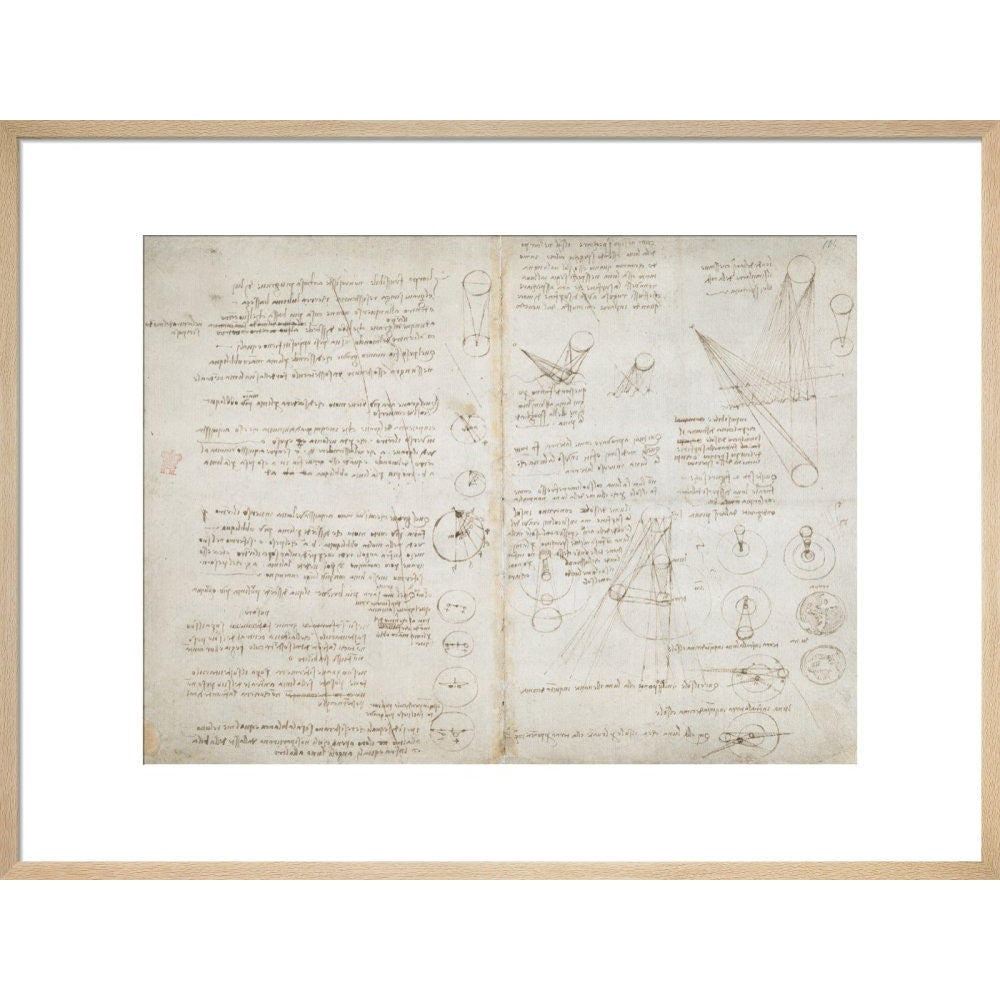 Notebook of Leonardo da Vinci (Sun and Moon) print in natural frame