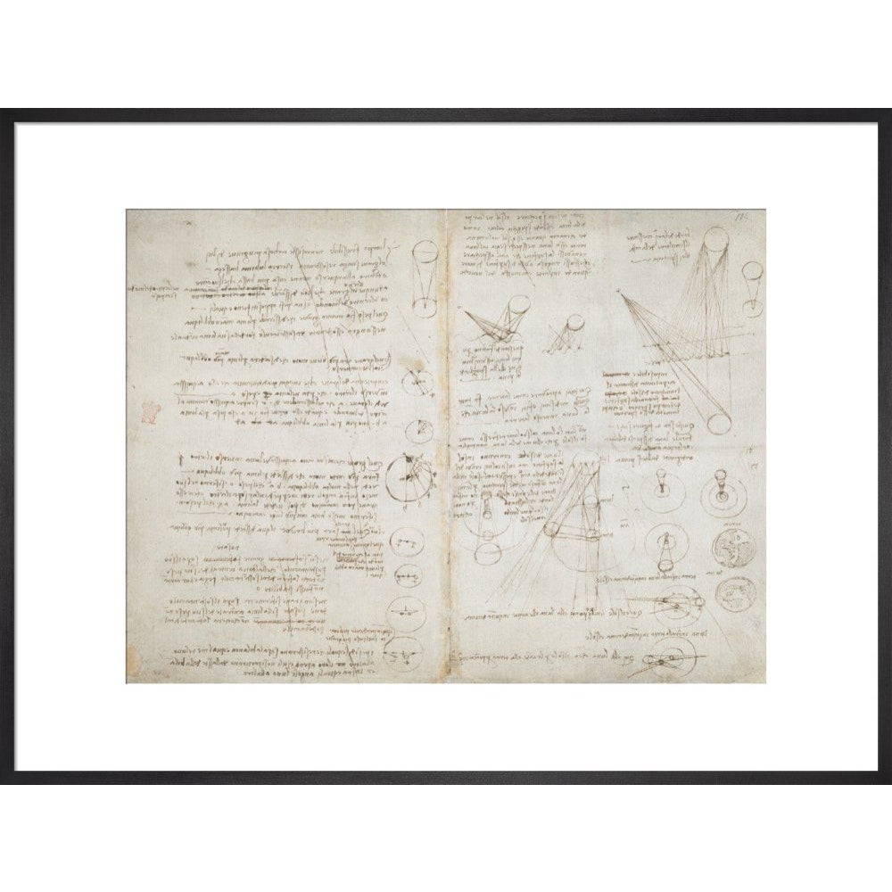 Notebook of Leonardo da Vinci (Sun and Moon) print in black frame