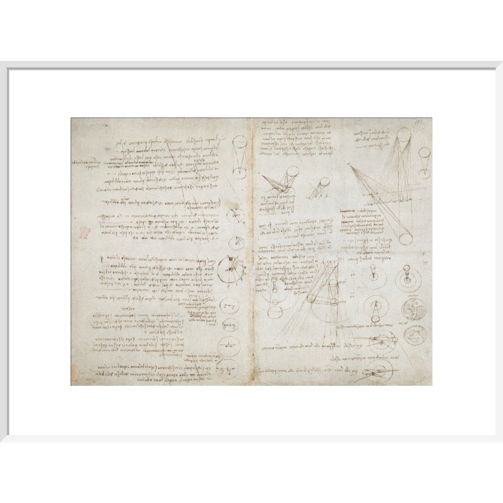 Notebook of Leonardo da Vinci (Sun and Moon) print in white frame