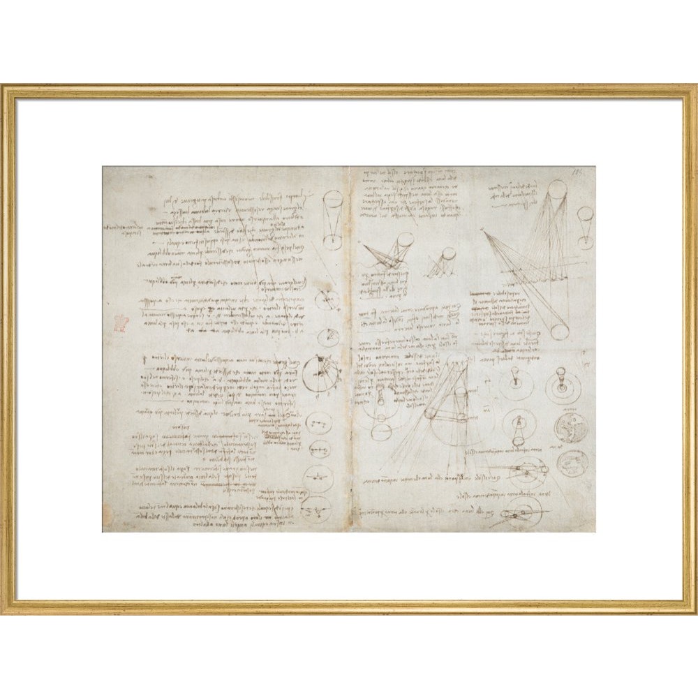 Notebook of Leonardo da Vinci (Sun and Moon) print in gold frame