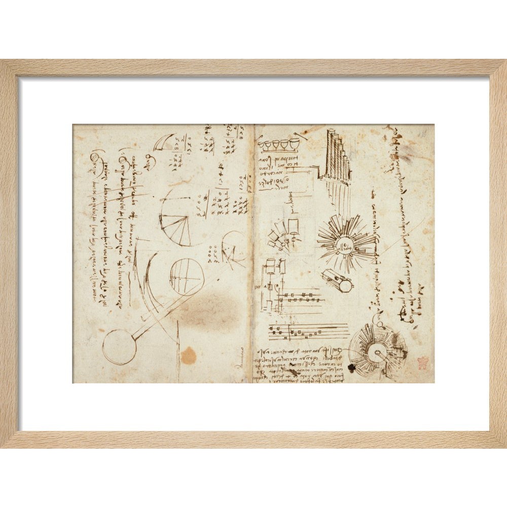 Notebook of Leonardo da Vinci print in natural frame