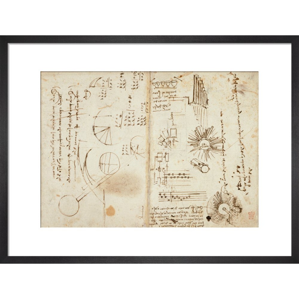 Notebook of Leonardo da Vinci print in black frame