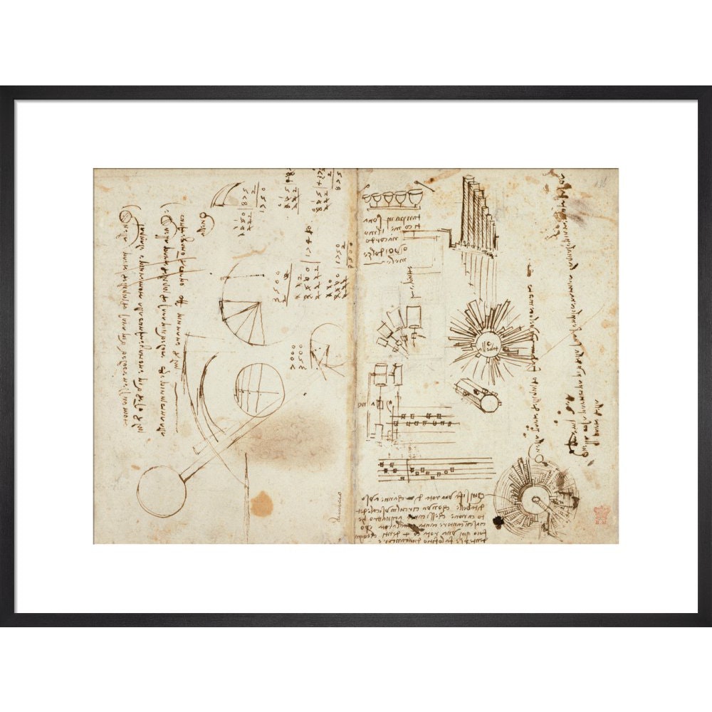 Notebook of Leonardo da Vinci print in black frame