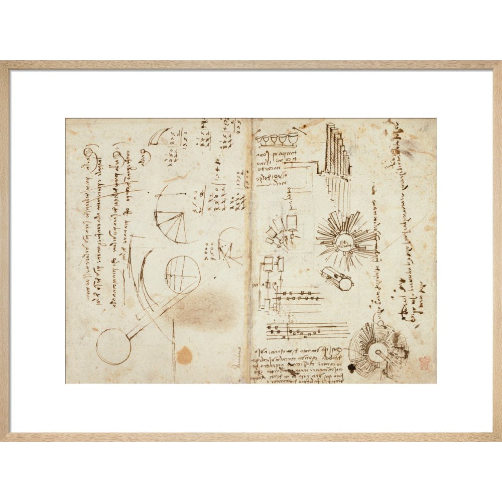 Notebook of Leonardo da Vinci print in natural frame