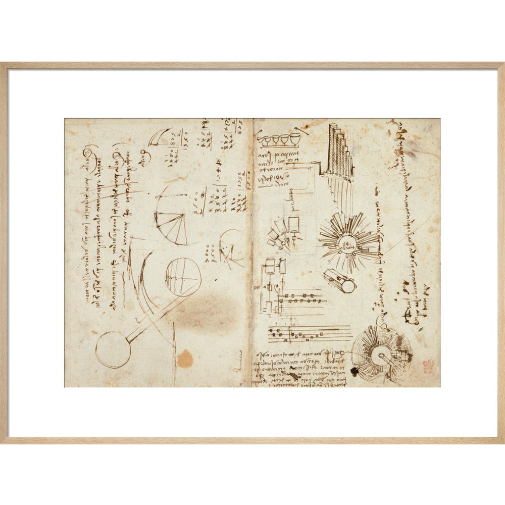 Notebook of Leonardo da Vinci print in natural frame