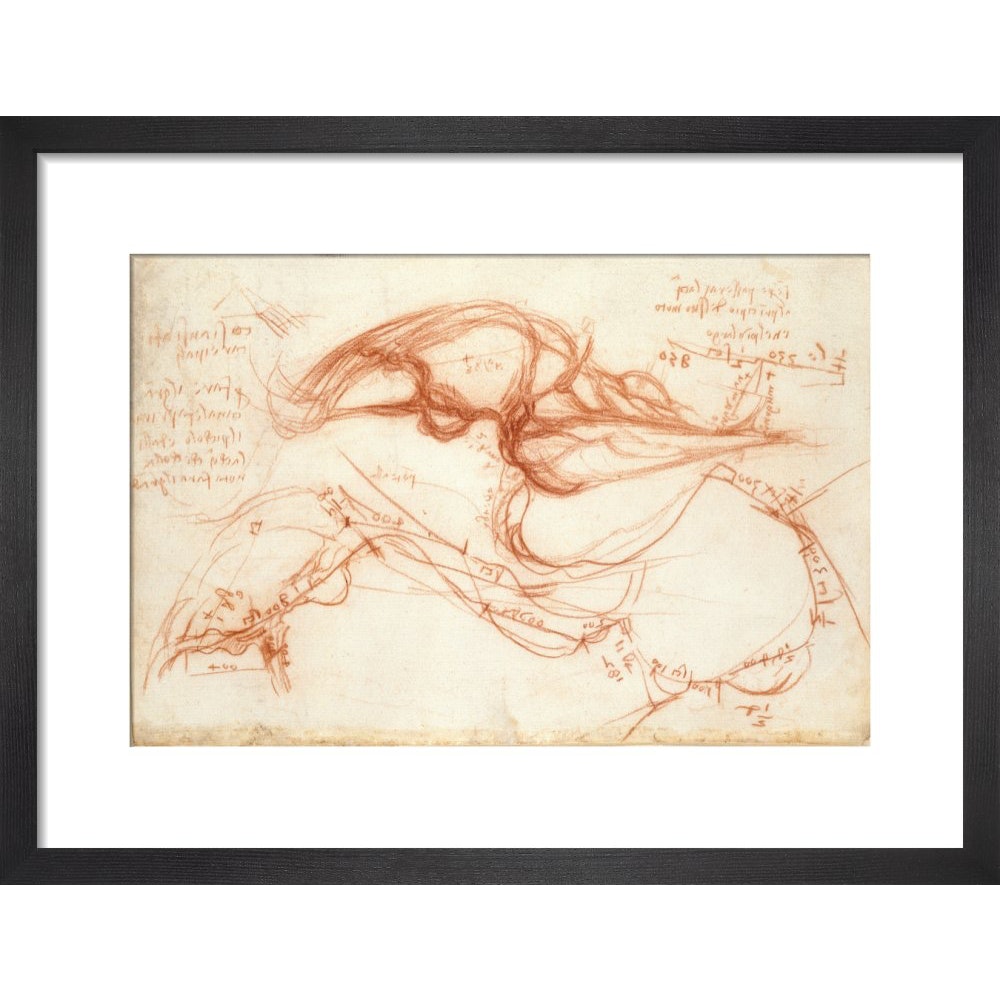 Notebook of Leonardo da Vinci (The River Arno) print in black frame