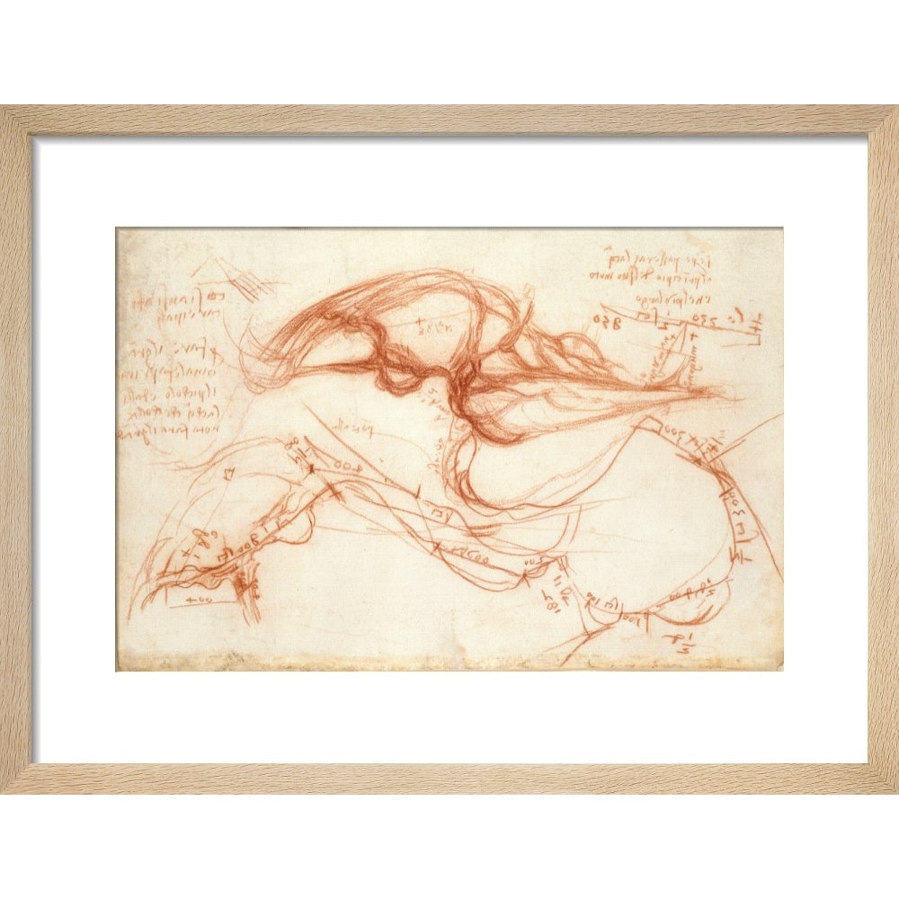 Notebook of Leonardo da Vinci (The River Arno) print in natural frame