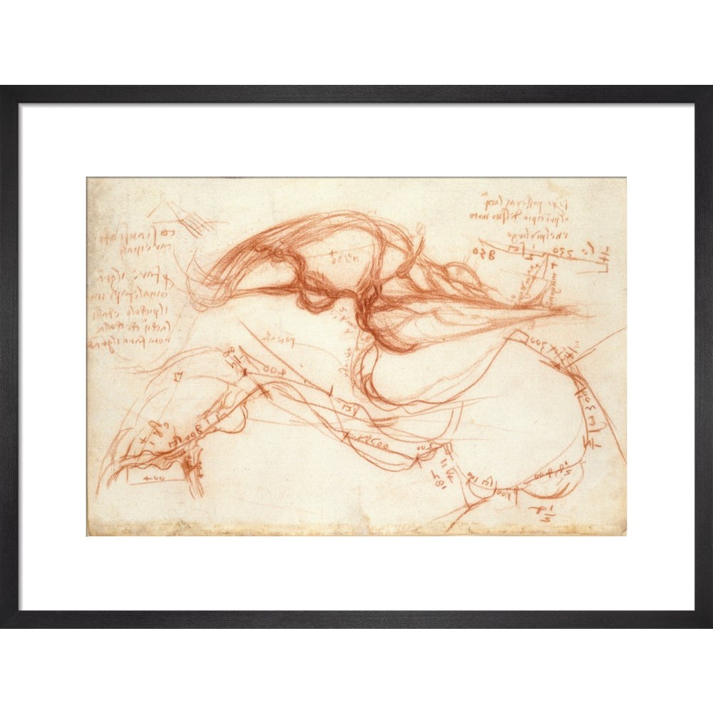 Notebook of Leonardo da Vinci (The River Arno) print in black frame