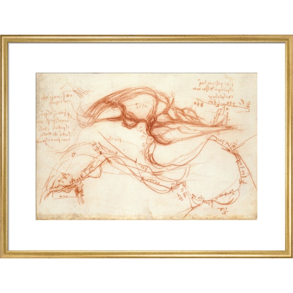 Notebook of Leonardo da Vinci (The River Arno) print in gold frame