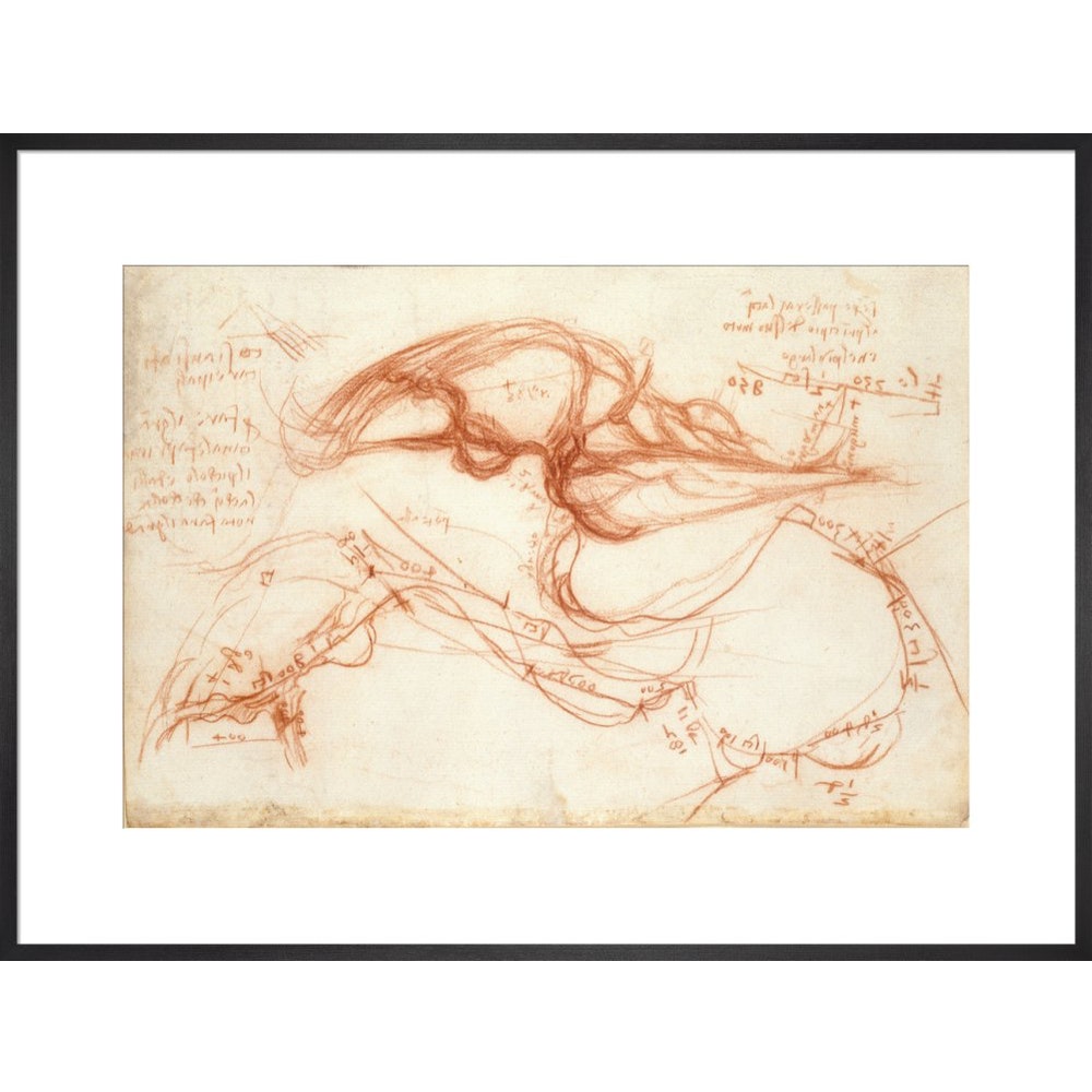 Notebook of Leonardo da Vinci (The River Arno) print in black frame