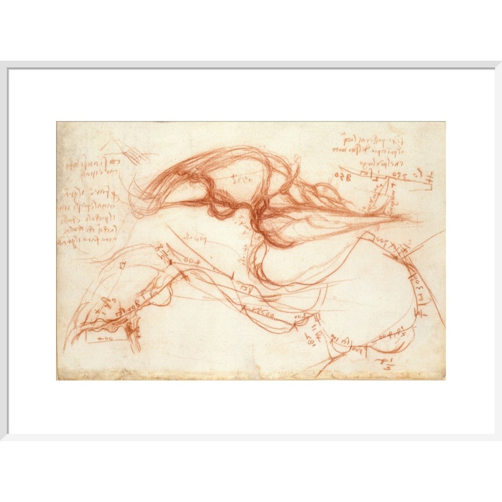 Notebook of Leonardo da Vinci (The River Arno) print in white frame