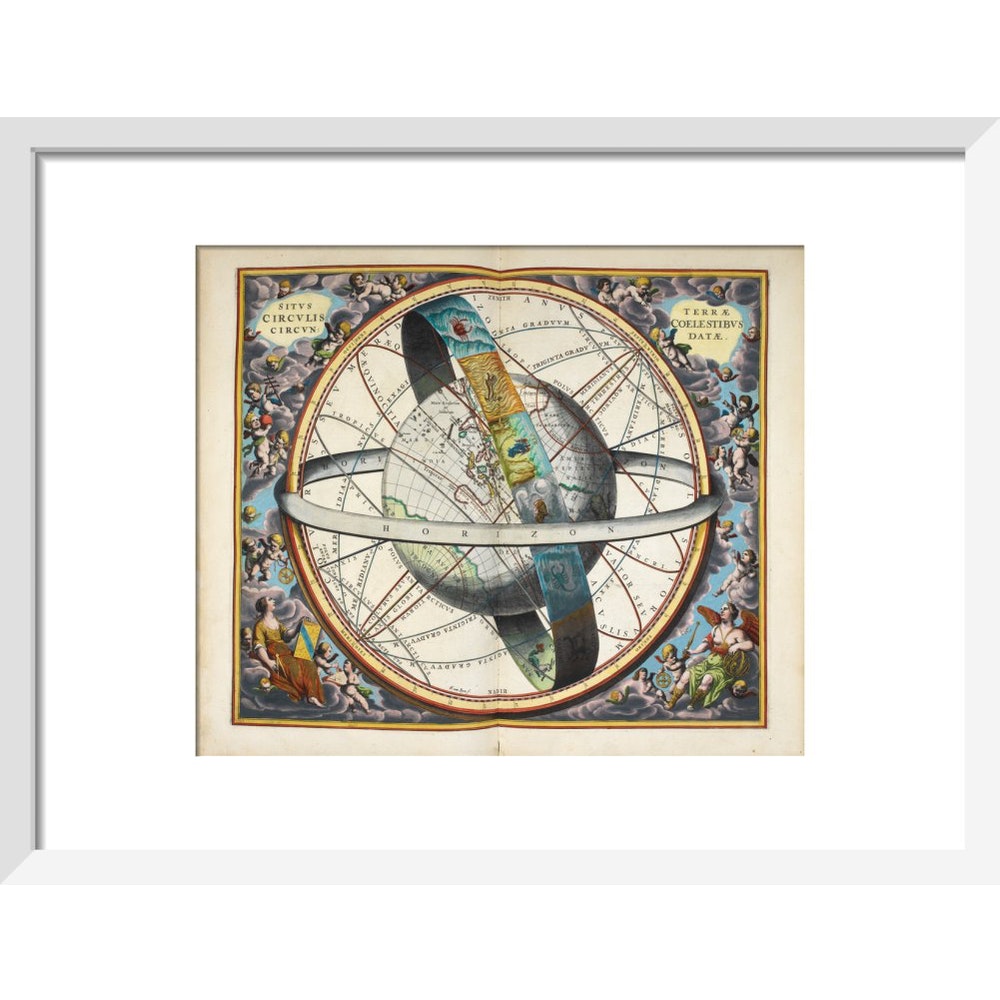 Planisphere with astrological signs of the zodiac print in white frame