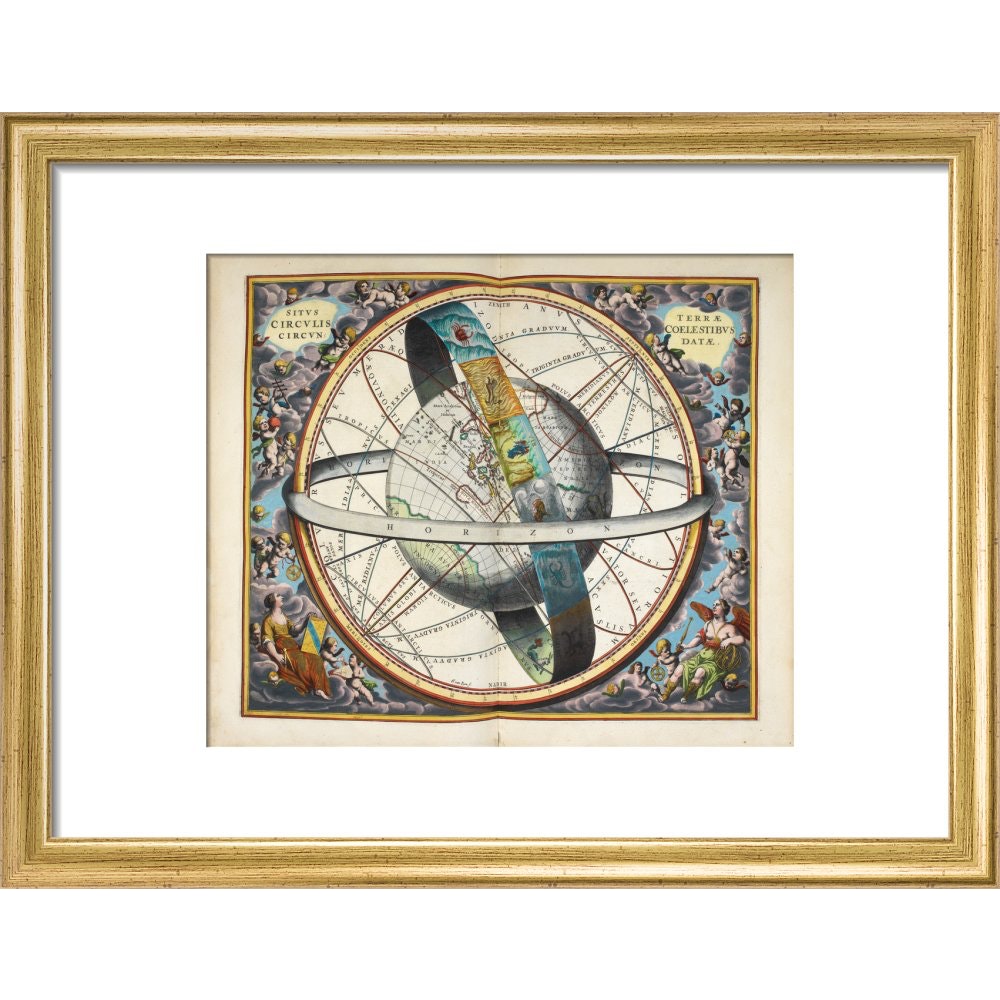 Planisphere with astrological signs of the zodiac print in gold frame