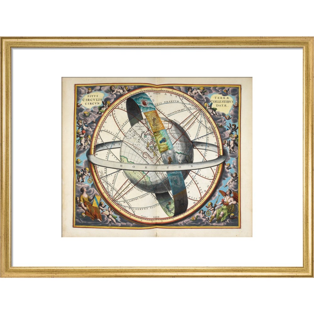 Planisphere with astrological signs of the zodiac print in gold frame