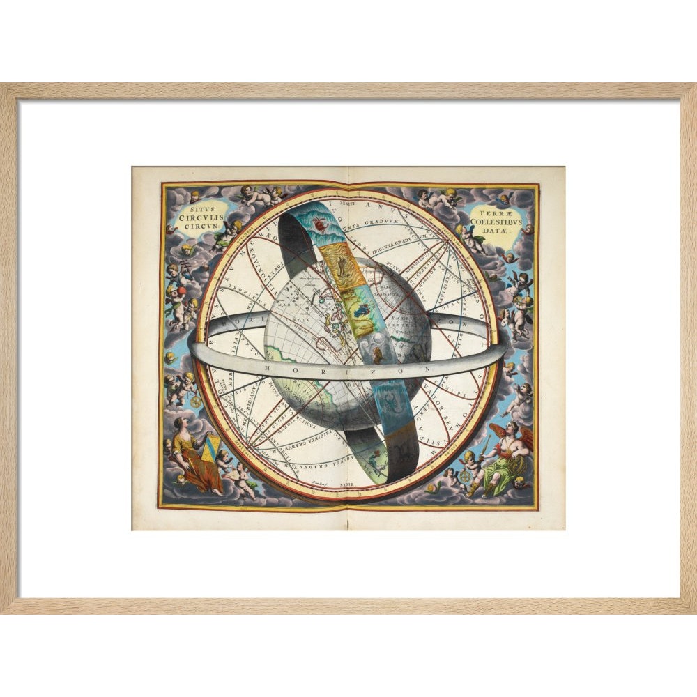 Planisphere with astrological signs of the zodiac print in natural frame