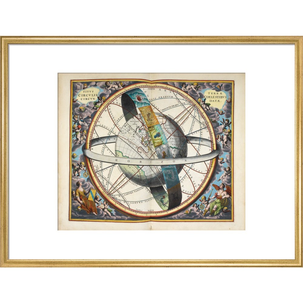 Planisphere with astrological signs of the zodiac print in gold frame