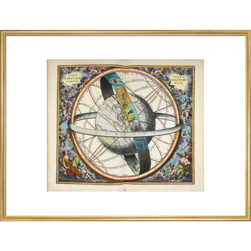 Planisphere with astrological signs of the zodiac print in gold frame
