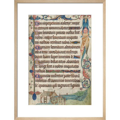 Psalm 103, with a watermill, from the Luttrell Psalter print in natural frame