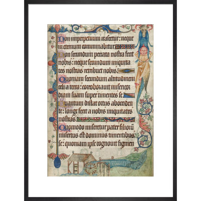 Psalm 103, with a watermill, from the Luttrell Psalter print in black frame
