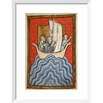 St. Cuthbert sailing to the land of the Picts print in white frame