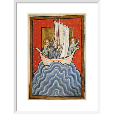 St. Cuthbert sailing to the land of the Picts print in white frame