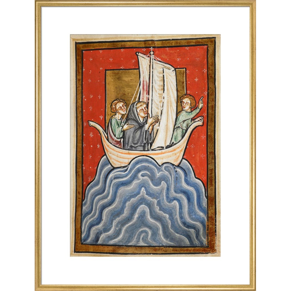 St. Cuthbert sailing to the land of the Picts print in gold frame