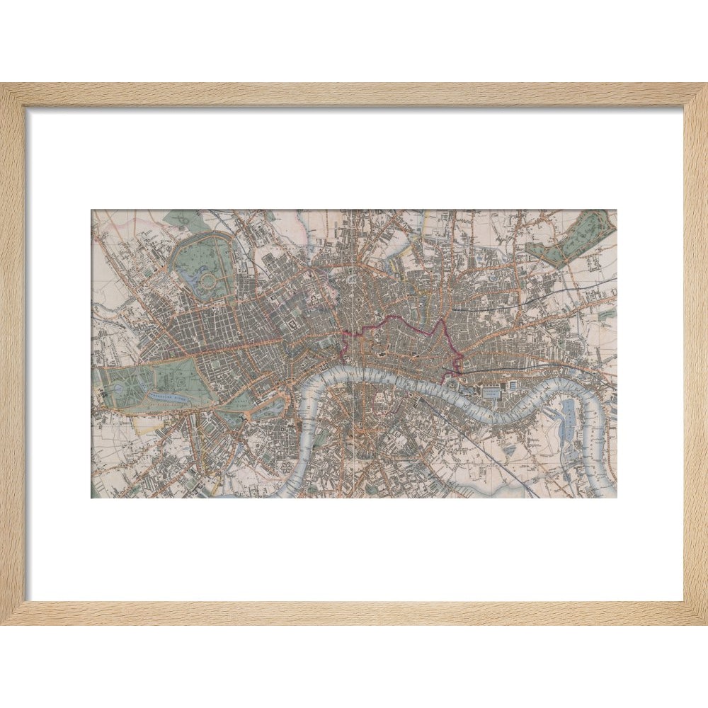 Cross's Map of London print in natural frame