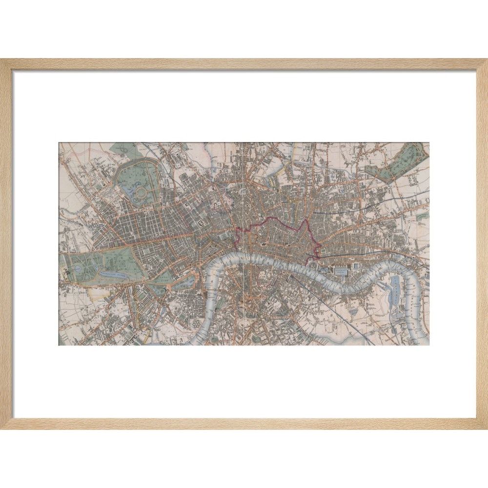 Cross's Map of London print in natural frame