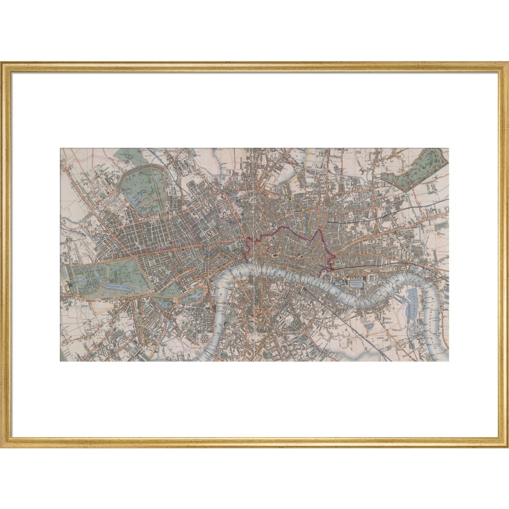 Cross's Map of London print in gold frame