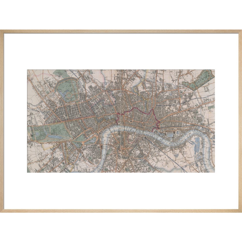 Cross's Map of London print in natural frame