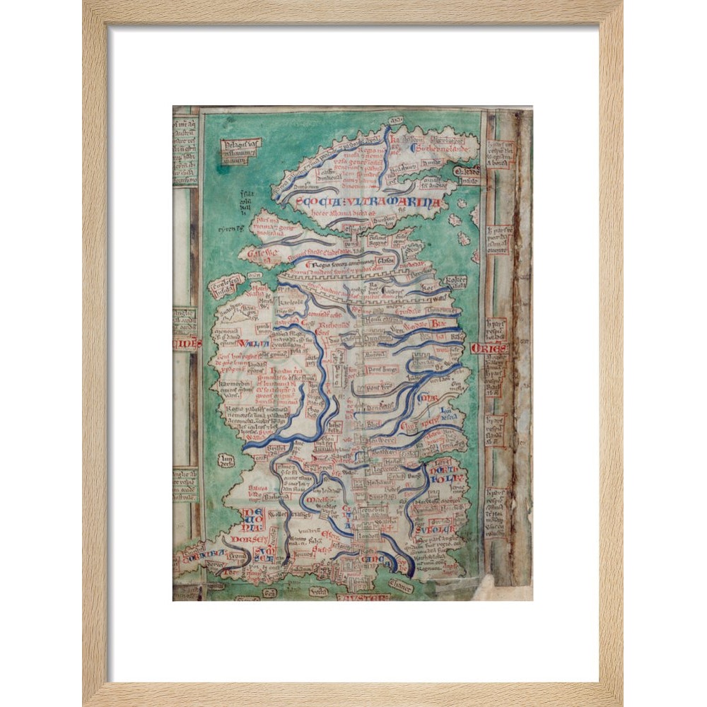 Map of Great Britain print in natural frame