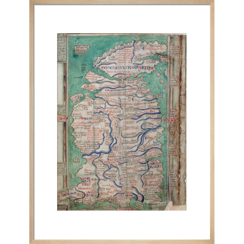 Map of Great Britain print in natural frame