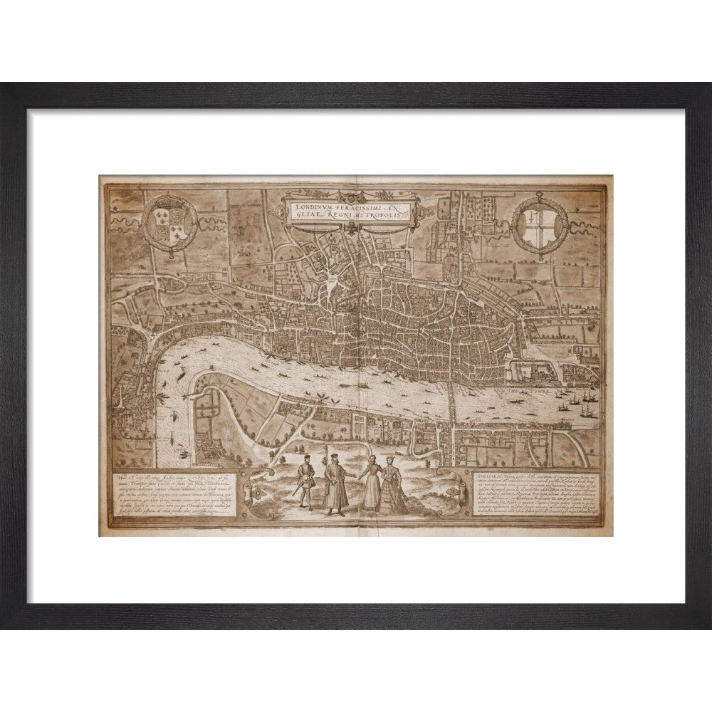 Map of London (sepia) print in black frame