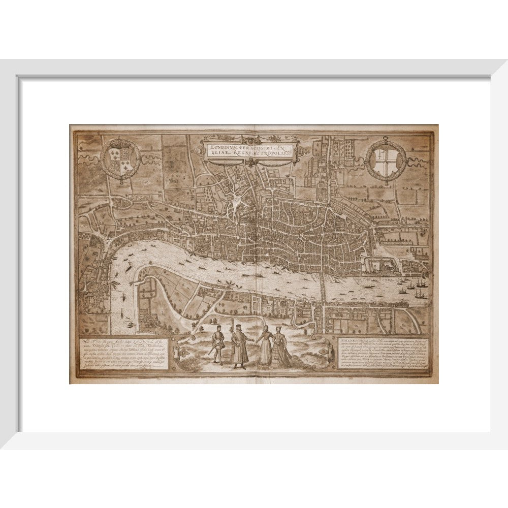 Map of London (sepia) print in white frame
